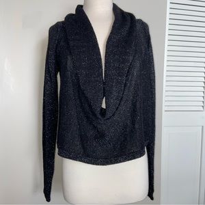 Express Black Metallic Shimmer Deep Cowl Top Wool Alpaca Mohair Blend Small S